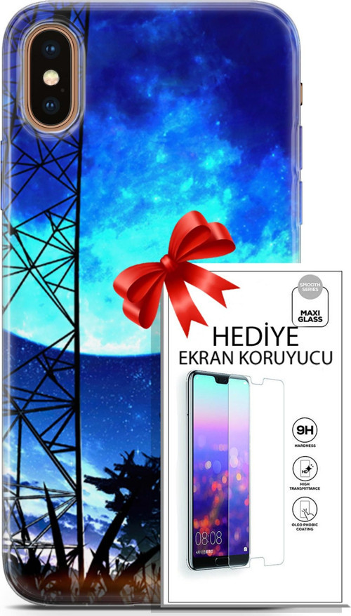 Apple İphone Xs Max Kılıf Orijinal Seri Fantasy 24 Mavi Ay Darbe Emici Kılıf + Ekran Koruyucu
