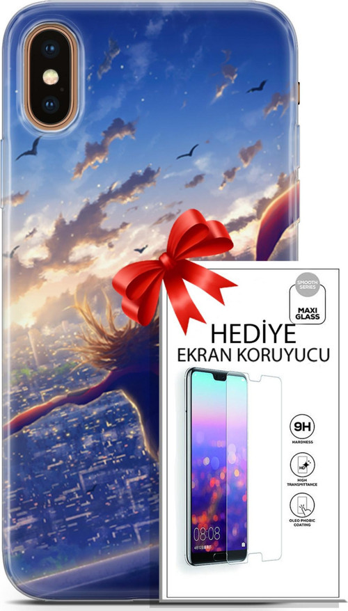 Apple İphone Xs Max Kılıf Orijinal Seri Fantasy 03 Kuşlar Kız Arka Kapak + Ekran Koruyucu