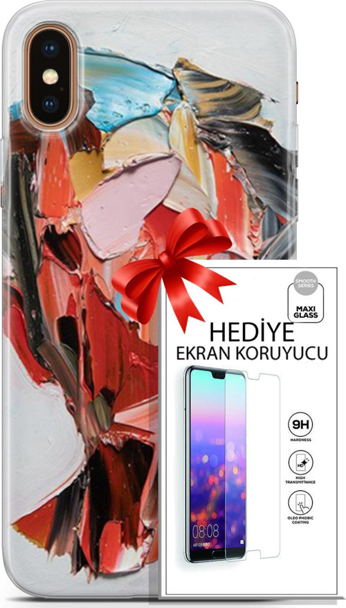 Apple İphone Xs Max Kılıf Orijinal Seri Soul 09 Pembe Kırmızı Mavi Uv Kılıf Ve Ekran Koruyucu
