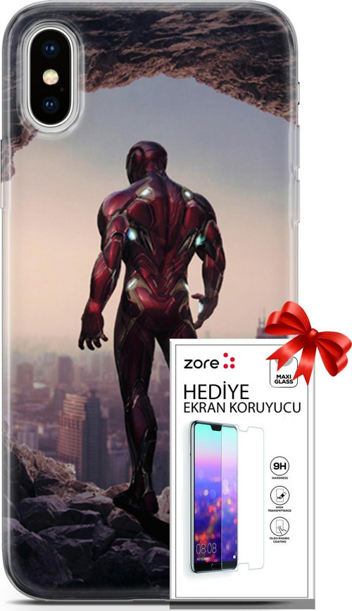 Apple İphone X - Xs Kılıf Orijinal Seri Supers 02 Iron Man Kapak Ve Ekran Koruyucu