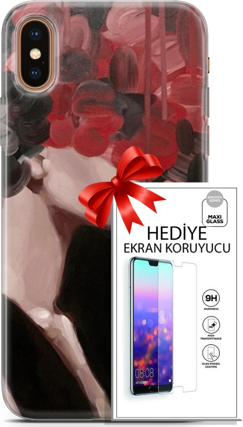 Apple İphone Xs Max Kılıf Orijinal Seri Soul 19 Kırmızı Pembe Siyah Tam Koruma Kılıf + Ekran Koruyucu