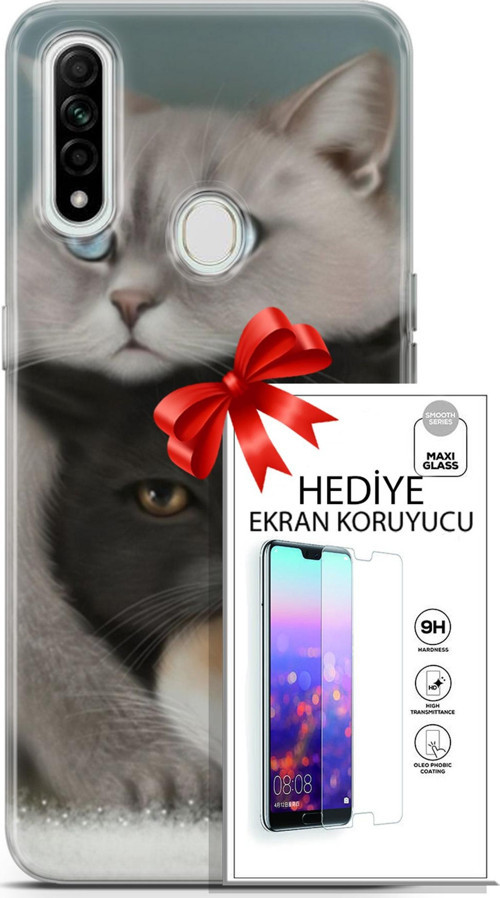 Oppo A31 Kılıf Orijinal Seri Scotish-British 13 Beyaz Gri Kahve Kediler Case Kapak Ekran Koruyucu