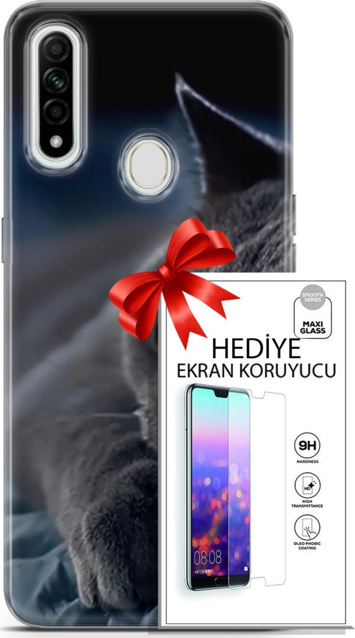 Oppo A31 Kılıf Orijinal Seri Scotish-British 20 Yatan Kedi Renkli Kılıf Ekran Koruyucu