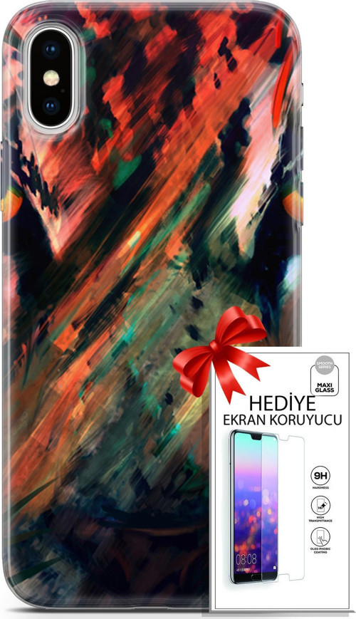 Apple İphone X - Xs Kılıf Orijinal Seri Algorand 20 Kırmızı Yeşil Renkli Kılıf Ekran Koruyucu
