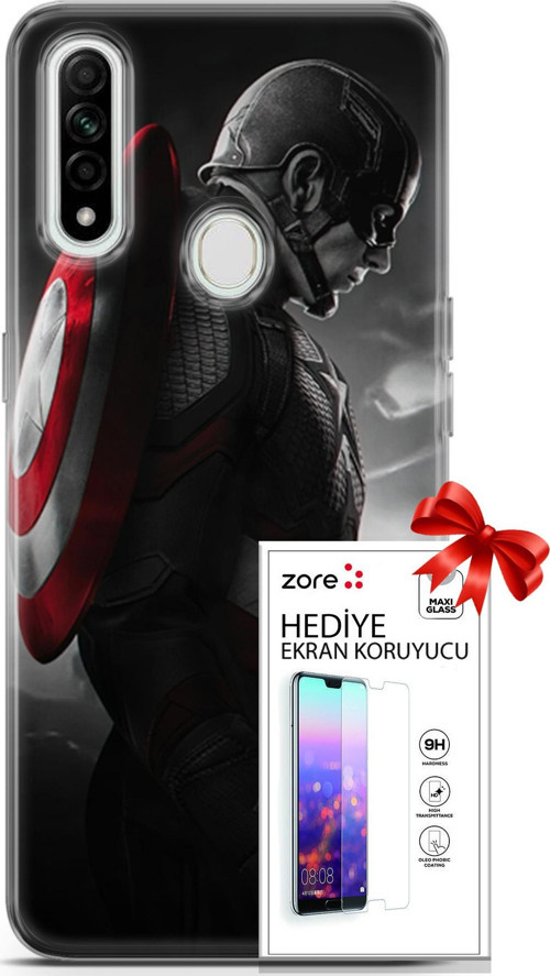 Oppo A31 Kılıf Orijinal Seri Supers 18 Captain America Parlak Kılıf + Ekran Koruyucu Full Korumak