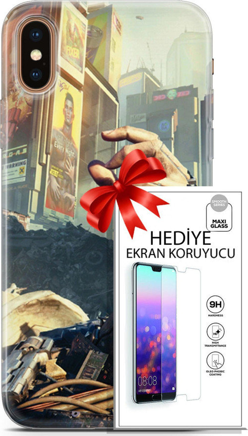 Apple İphone Xs Max Kılıf Orijinal Seri Cyberpunk 20 El Renkli Kılıf Ekran Koruyucu