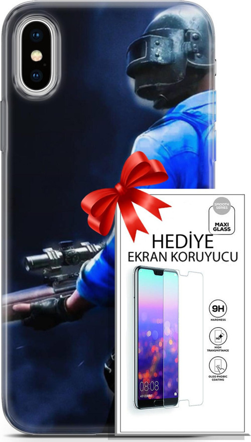 Apple İphone X - Xs Kılıf Orijinal Seri Pubg 12 Mavi Gömlekli Tasarım Kılıf + Ekran Koruyucu
