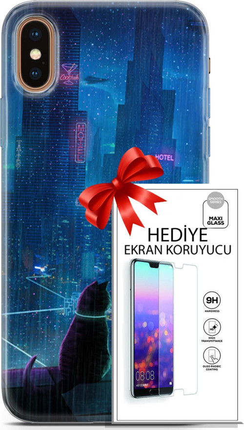 Apple İphone Xs Max Kılıf Orijinal Seri Cyberpunk 16 Cyber Cat Hediyelik Kılıf Ve Ekran Koruyucu