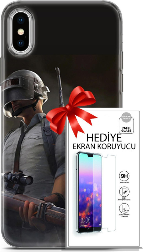 Apple İphone X - Xs Kılıf Orijinal Seri Pubg 02 Battlegrounds Kapak Ve Ekran Koruyucu