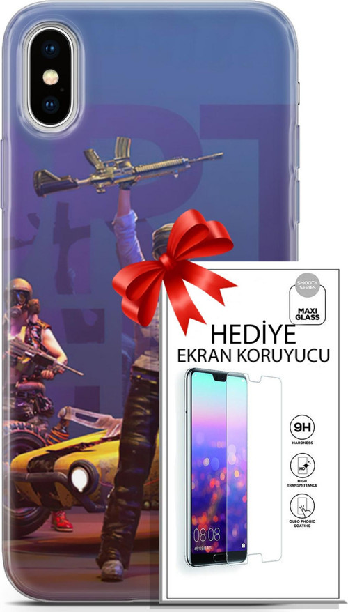 Apple İphone X - Xs Kılıf Orijinal Seri Pubg 05 Silahlı Karakter Koruma Kılıfı + Ekran Koruyucu