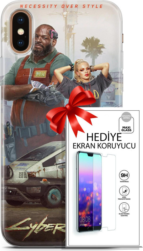 Apple İphone Xs Max Kılıf Orijinal Seri Cyberpunk 21 2077 Darbe Önleyici Kapak + Ön Ekran Koruyucu
