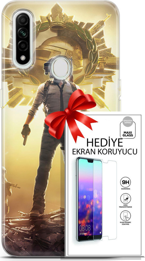 Oppo A31 Kılıf Orijinal Seri Pubg 08 Kasklı Baskılı Kılıf + Ekran Koruyucu