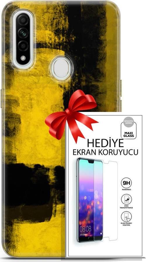 Oppo A31 Kılıf Orijinal Seri Nature 08 Sarı Siyah Baskılı Kılıf + Ekran Koruyucu