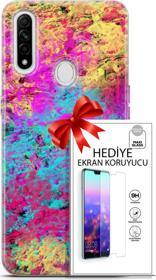 Oppo A31 Kılıf Orijinal Seri Nature 29 Çok Renkli Leke Tutmaz Kapak + Ekran Koruyucu