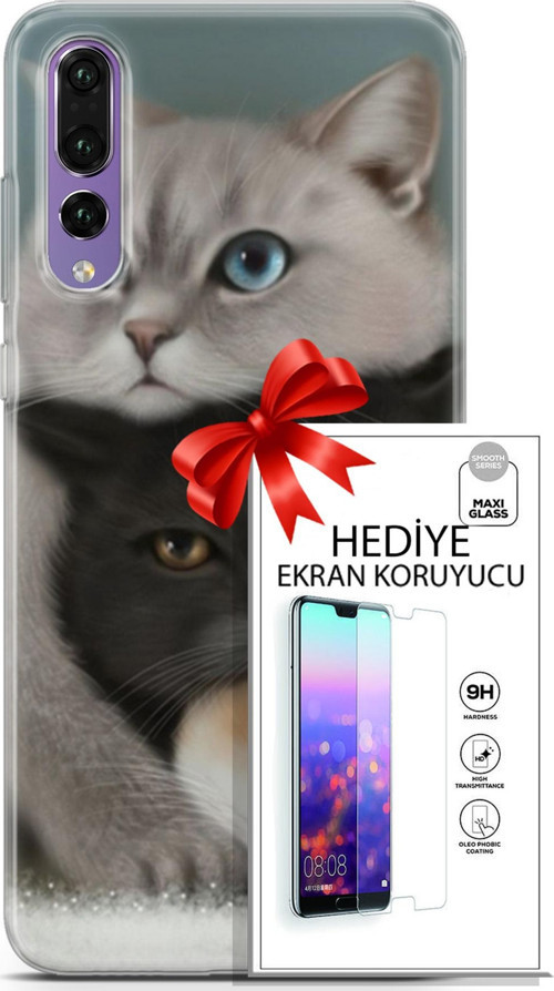 Huawei P20 Pro Kılıf Orijinal Seri Scotish-British 13 Beyaz Gri Kahve Kediler Case Kapak Ekran Koruyucu