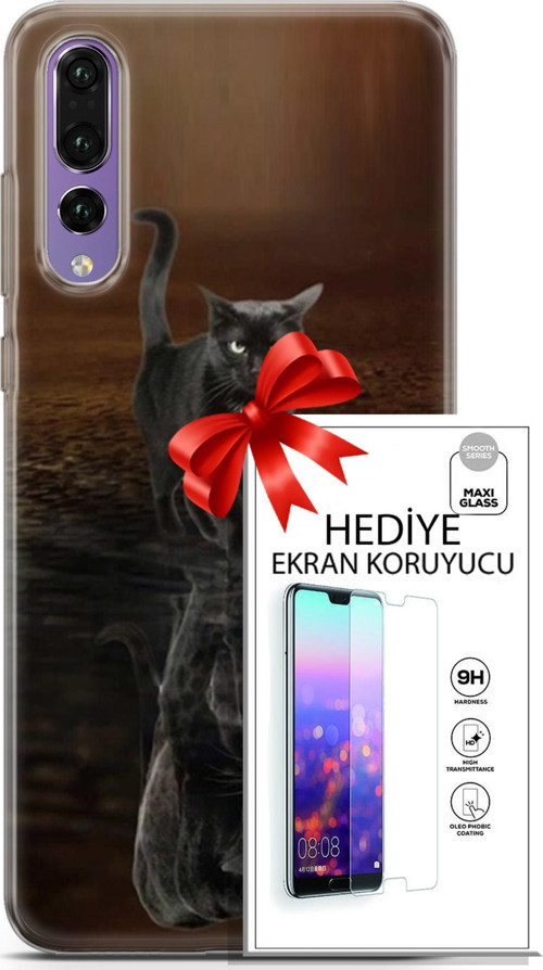 Huawei P20 Pro Kılıf Orijinal Seri Scotish-British 16 Siyah Rus Kedisi Hediyelik Kılıf Ve Ekran Koruyucu