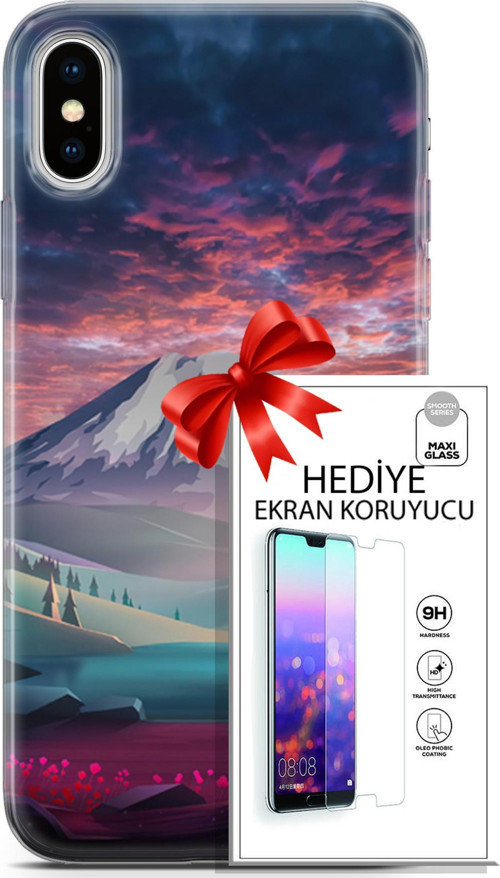 Apple İphone X - Xs Kılıf Orijinal Seri Fantasy 14 Karlı Dağ Cover Kılıf + Ön Ekran Koruyucu