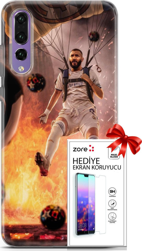Huawei P20 Pro Kılıf Orijinal Seri Supers 03 Karim Benzema Real Madrid Arka Kapak + Ekran Koruyucu