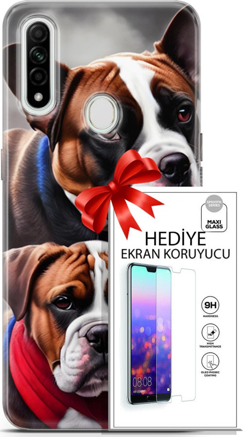 Oppo A31 Kılıf Orijinal Seri Dogs 25 Alman Boksör Soyulmayan Kılıf + Ekran Koruyucu Full Korumake