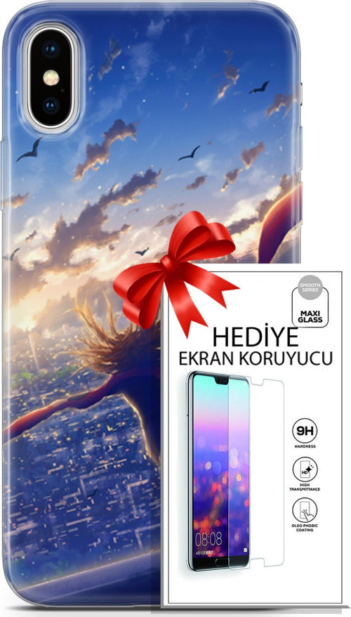 Apple İphone X - Xs Kılıf Orijinal Seri Fantasy 03 Kuşlar Kız Arka Kapak + Ekran Koruyucu