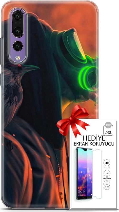 Huawei P20 Pro Kılıf Orijinal Seri Algorand 01 Gaz Maskeli Telefon Kılıfı + Ekran Koruyucu
