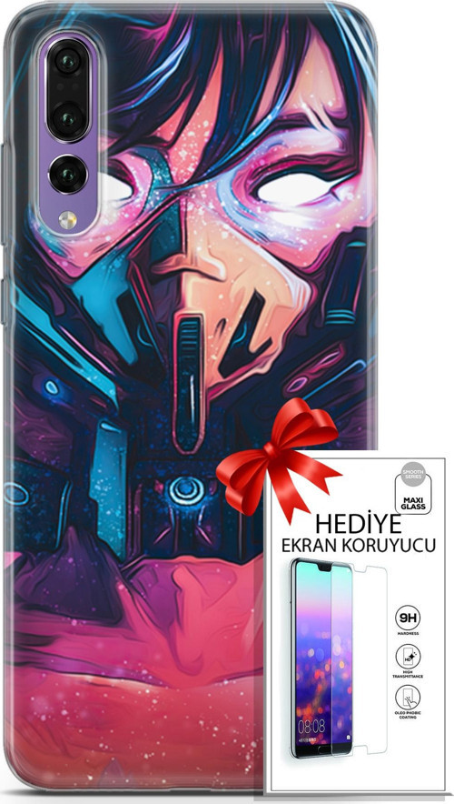 Huawei P20 Pro Kılıf Orijinal Seri Algorand 27 Maskeli Kadın Lazer Kesim Silikon Ekran Koruyucu