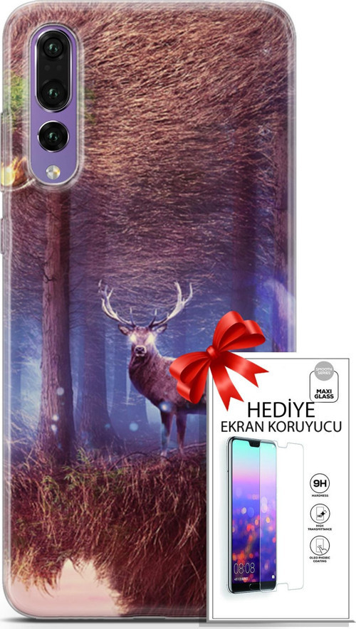 Huawei P20 Pro Kılıf Orijinal Seri Algorand 15 Büyük Boynuzlar Kalın Silikon + Ekran Koruyucu