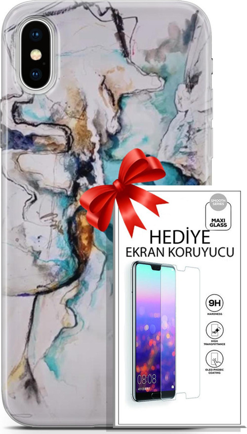 Apple İphone X - Xs Kılıf Orijinal Seri Soul 11 Turkuaz 4K Baskılı Kılıf + Ekran Koruyucu Full Koruma