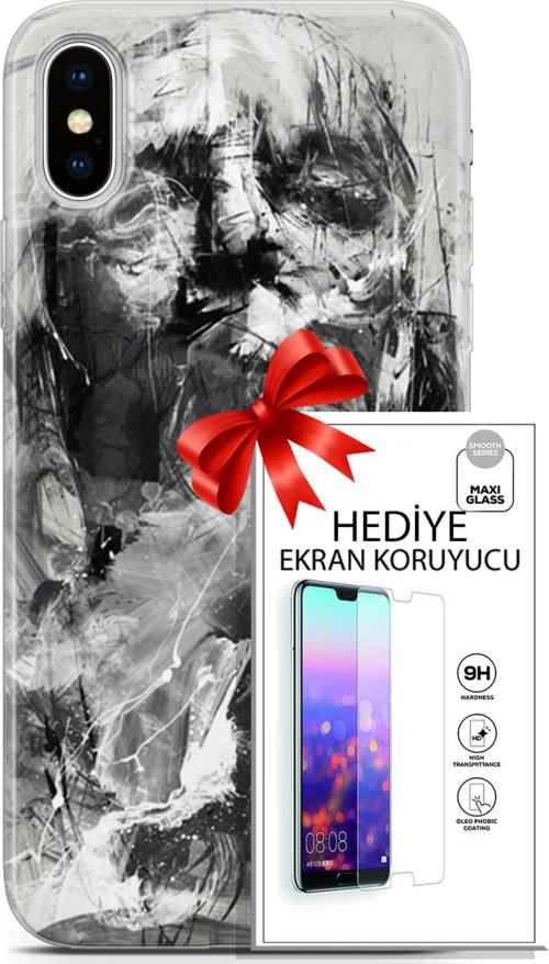 Apple İphone X - Xs Kılıf Orijinal Seri Soul 30 Siyah Beyaz Kenarları Şeffaf Kapak Ve Ekran Koruyucu