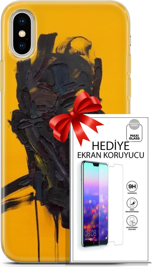 Apple İphone X - Xs Kılıf Orijinal Seri Soul 07 Sarı Siyah Desenli Kılıf + Ön Ekran Koruyucu