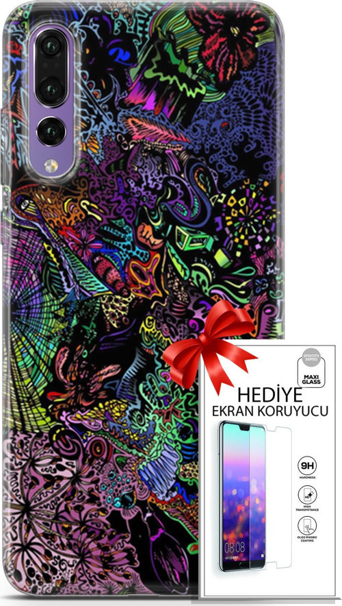 Huawei P20 Pro Kılıf Orijinal Seri Cardano 03 Karışık Renkler Arka Kapak + Ekran Koruyucu