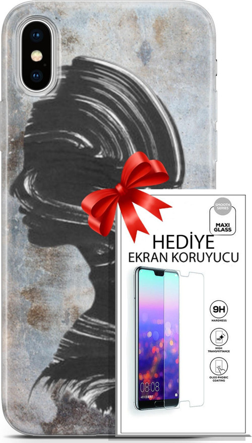 Apple İphone X - Xs Kılıf Orijinal Seri Soul 18 Silüet Parlak Kılıf + Ekran Koruyucu Full Korumak