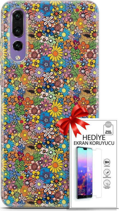 Huawei P20 Pro Kılıf Orijinal Seri Cardano 06 Küçük Çiçekler Koruyucu Kapak Ekran Koruyucu