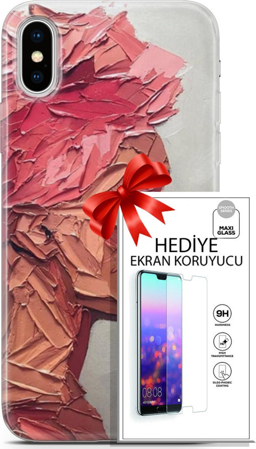 Apple İphone X - Xs Kılıf Orijinal Seri Soul 08 Pembe Baskılı Kılıf + Ekran Koruyucu