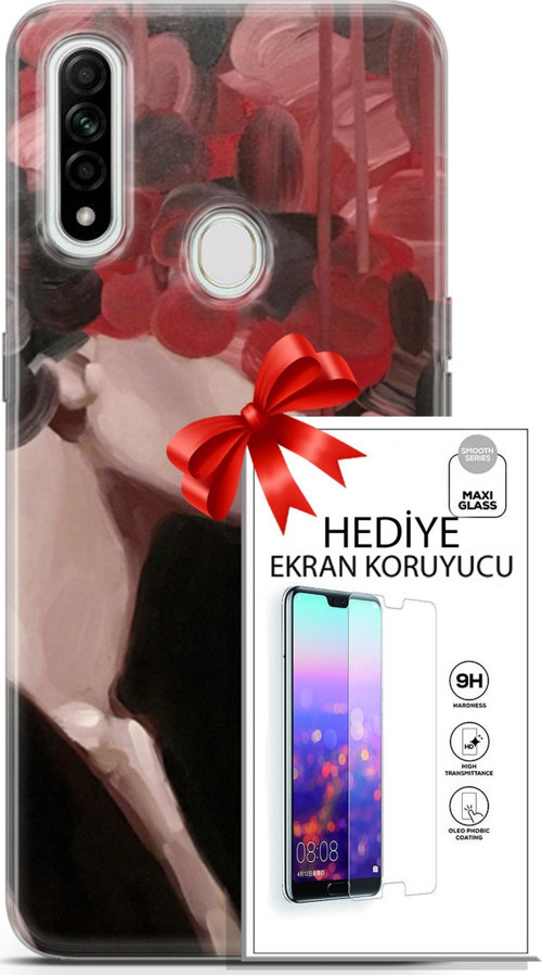 Oppo A31 Kılıf Orijinal Seri Soul 19 Kırmızı Pembe Siyah Tam Koruma Kılıf + Ekran Koruyucu