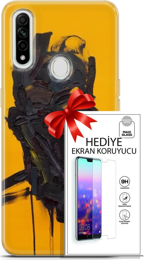 Oppo A31 Kılıf Orijinal Seri Soul 07 Sarı Siyah Desenli Kılıf + Ön Ekran Koruyucu