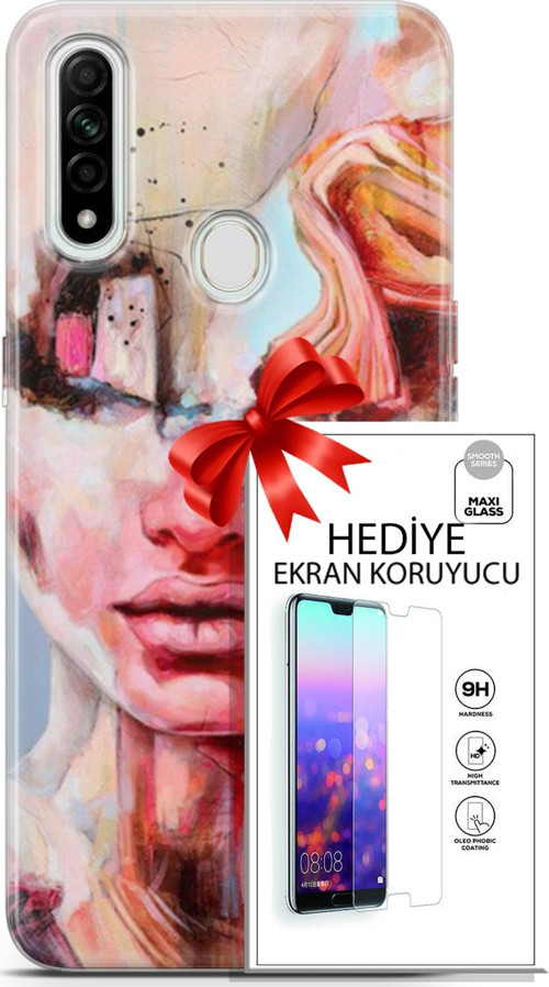 Oppo A31 Kılıf Orijinal Seri Soul 14 Beyaz Kırmızı Cover Kılıf + Ön Ekran Koruyucu