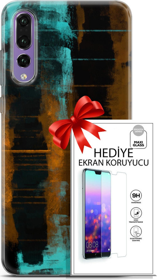 Huawei P20 Pro Kılıf Orijinal Seri Nature 05 Turkuaz Siyah Koruma Kılıfı + Ekran Koruyucu