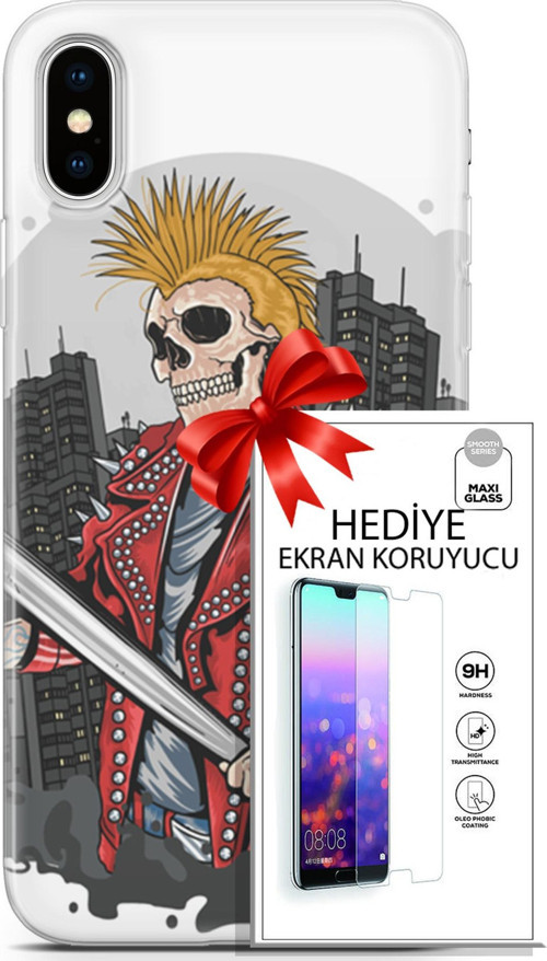 Apple İphone X - Xs Kılıf Orijinal Seri Punky 08 Punk Serseri Baskılı Kılıf + Ekran Koruyucu