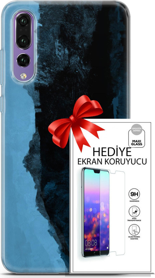 Huawei P20 Pro Kılıf Orijinal Seri Nature 24 Mavi Siyah Darbe Emici Kılıf + Ekran Koruyucu