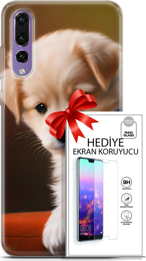 Huawei P20 Pro Kılıf Orijinal Seri Dogs 15 Kaniş Yavru Kalın Silikon + Ekran Koruyucu