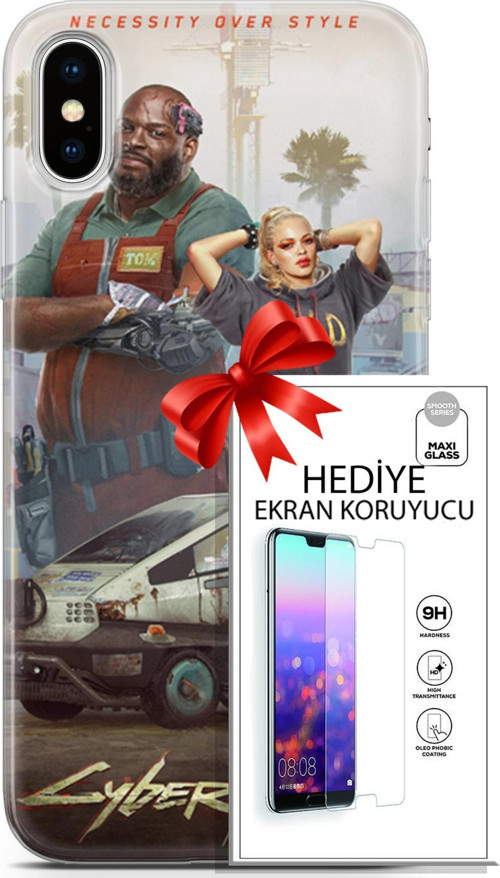 Apple İphone X - Xs Kılıf Orijinal Seri Cyberpunk 21 2077 Darbe Önleyici Kapak + Ön Ekran Koruyucu