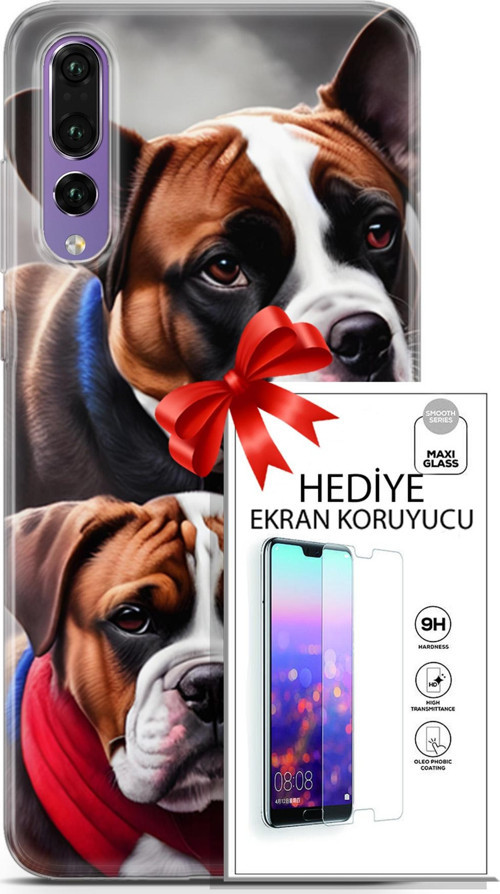 Huawei P20 Pro Kılıf Orijinal Seri Dogs 25 Alman Boksör Soyulmayan Kılıf + Ekran Koruyucu Full Koruma
