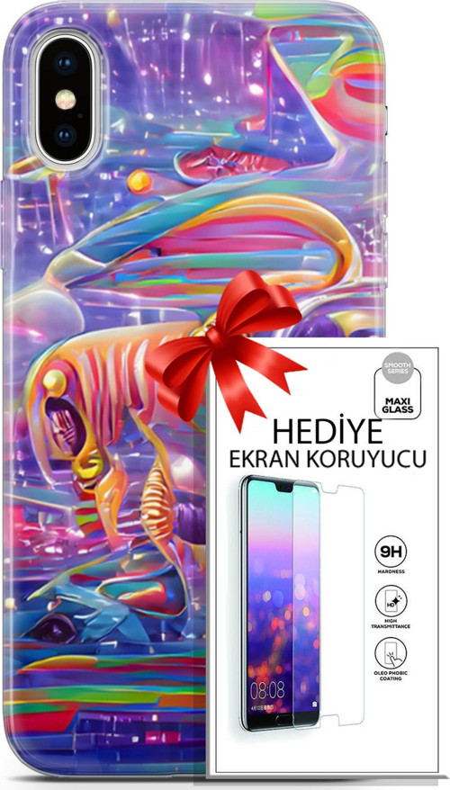 Apple İphone X - Xs Kılıf Orijinal Seri Cyberpunk 11 4. Boyut 4K Baskılı Kılıf + Ekran Koruyucu Full