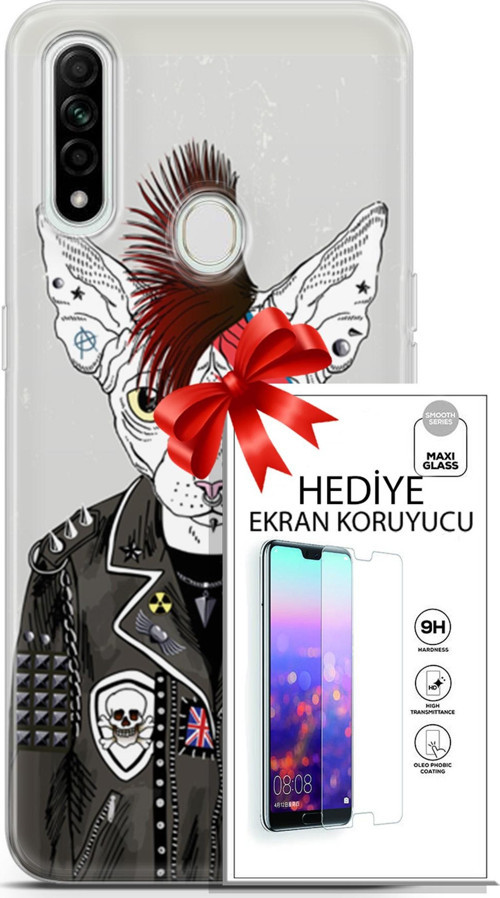 Oppo A31 Kılıf Orijinal Seri Punky 06 Punk Kedi Sfenks Koruyucu Kapak Ekran Koruyucu
