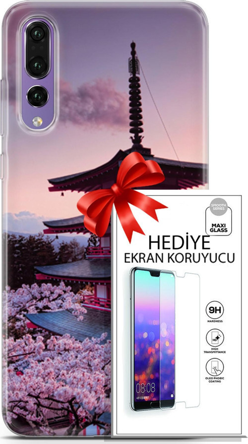 Huawei P20 Pro Kılıf Orijinal Seri Fantasy 04 Arakurayama Sengen Silikon Kılıf + Ekran Koruyucu Full