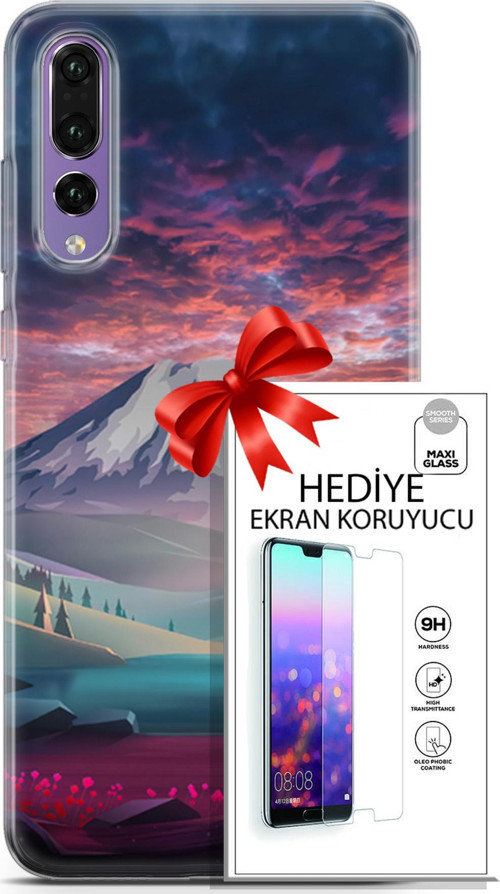 Huawei P20 Pro Kılıf Orijinal Seri Fantasy 14 Karlı Dağ Cover Kılıf + Ön Ekran Koruyucu