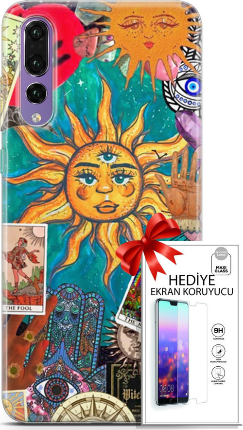 Huawei P20 Pro Kılıf Orijinal Seri Bounce 08 Elodie Edwards Baskılı Kılıf + Ekran Koruyucu