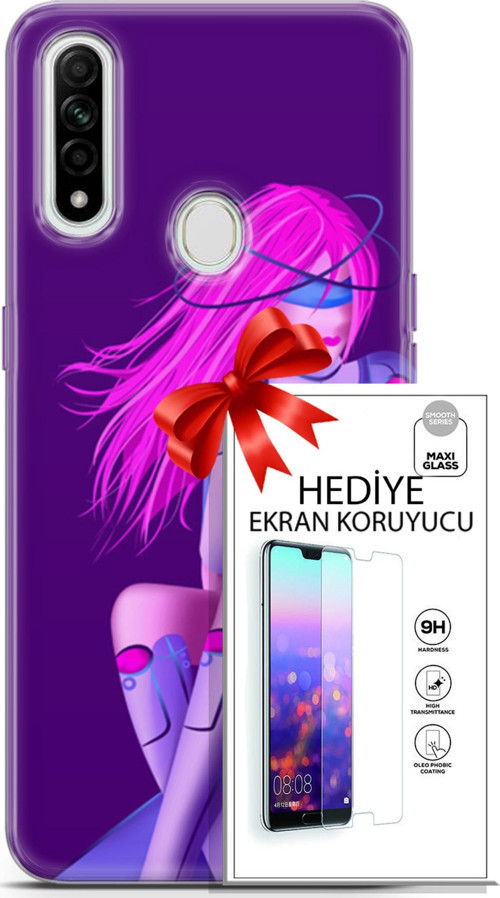 Oppo A31 Kılıf Orijinal Seri Cyberpunk 02 Pembe Saçlı Kapak Ve Ekran Koruyucu