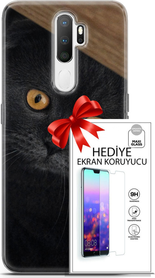 Oppo A5 2020 Kılıf Orijinal Seri Scotish-British 03 Sarı Gözler Arka Kapak + Ekran Koruyucu